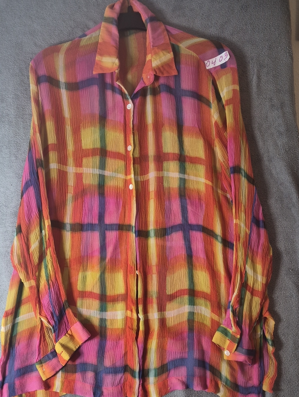 Vibrant Plaid Button-Front Blouse - Pink, Yellow & Orange
